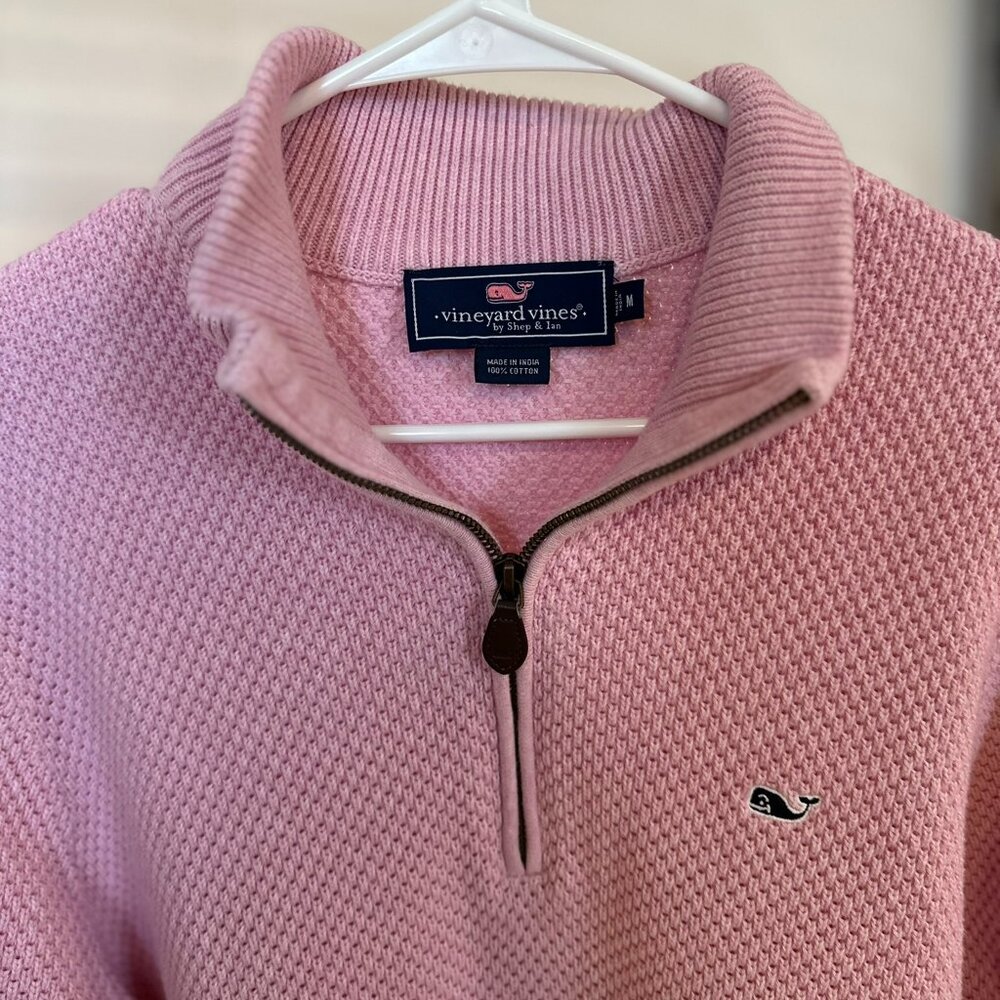 Vineyard Vines Men's Light Pink Cotton Quarter Zip Pullover Sweater